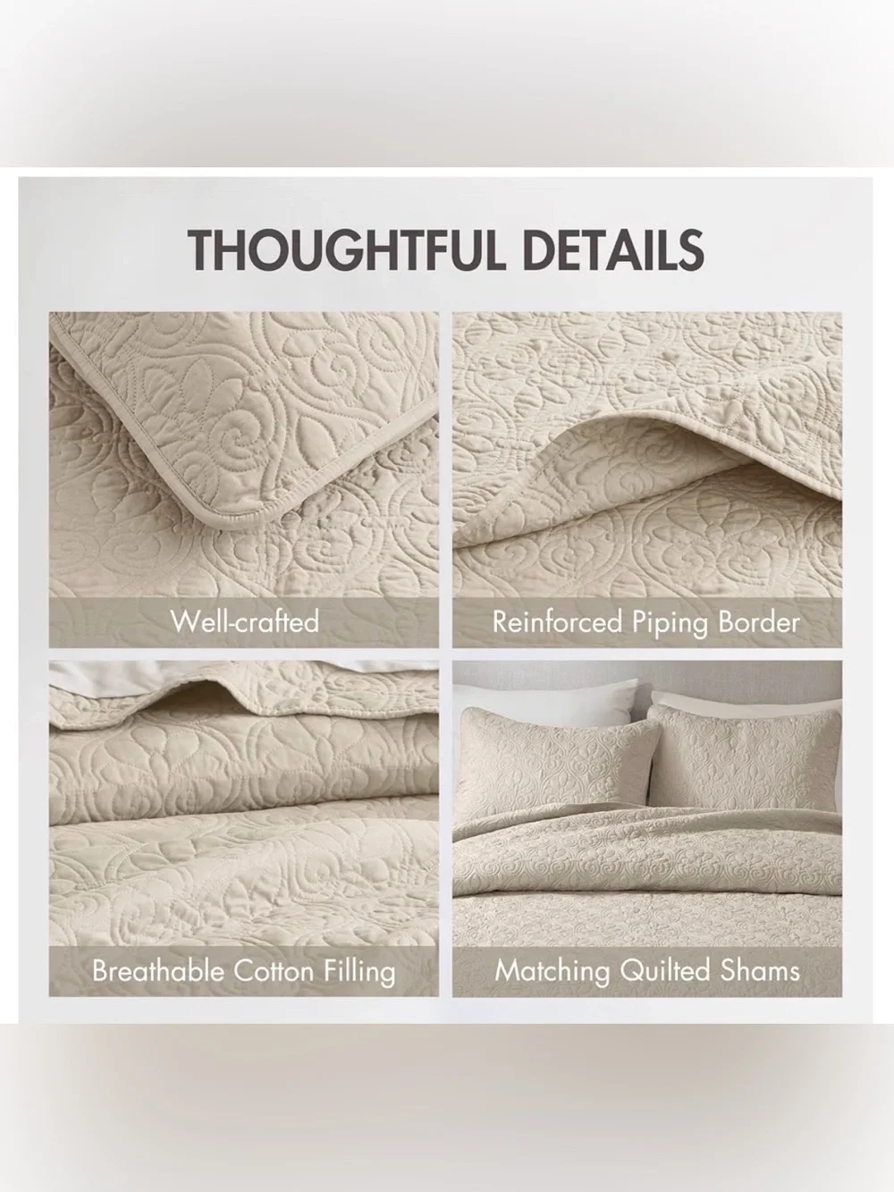 NEW Madison Park Luxe Cotton Damask Quilt Set, Cream 2PC Twin/Twin XL Sham
